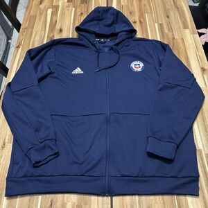 Chile Soccer Sweatshirt Mens 4XL Adidas Blue Full Zip Hoodie Futbol Drawstring